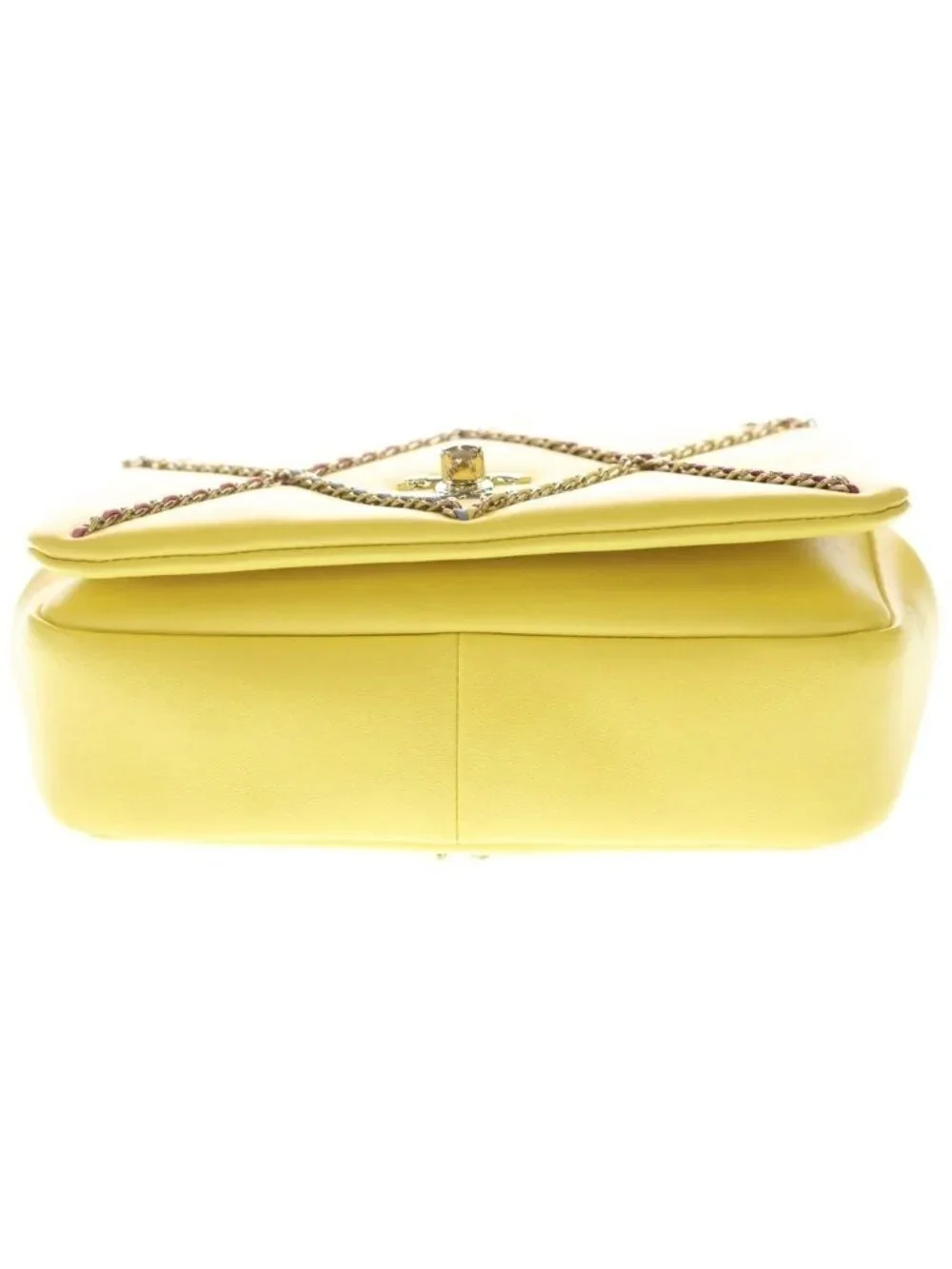 Chanel CC Logo Lambskin Flap Chain Shoulder Bag Yellow